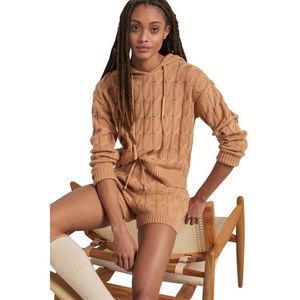 Anthropologie Saturday Sunday Ellyn Cable Knit Hoodie Sweater Short Set